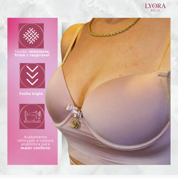 Kit 2 Sutiã Reforçado Liso Ajustável Com Bojo 3 Fecho Lateral Alta Feminino Confortável
