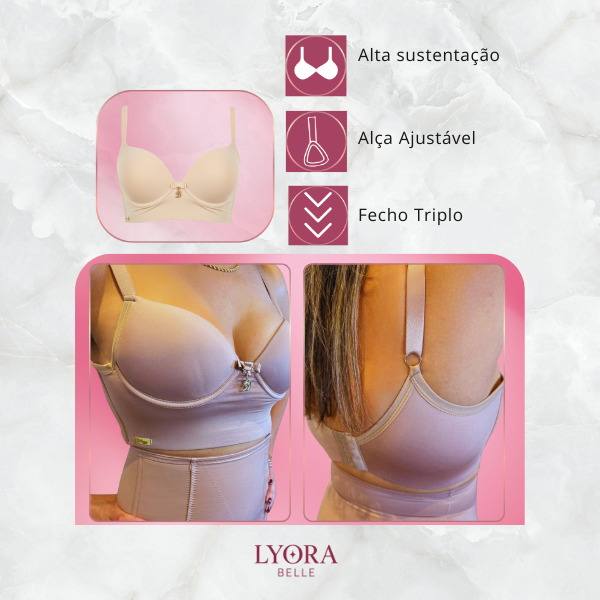 Kit 2 Sutiã Reforçado Liso Ajustável Com Bojo 3 Fecho Lateral Alta Feminino Confortável