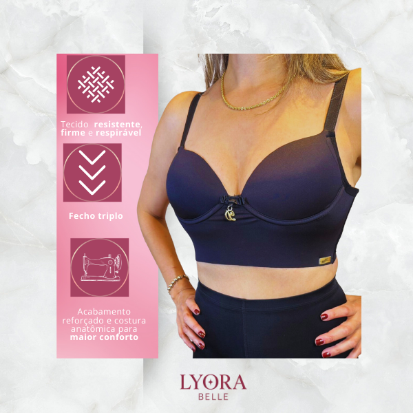 Kit 2 Sutiã Reforçado Liso Ajustável Com Bojo 3 Fecho Lateral Alta Feminino Confortável