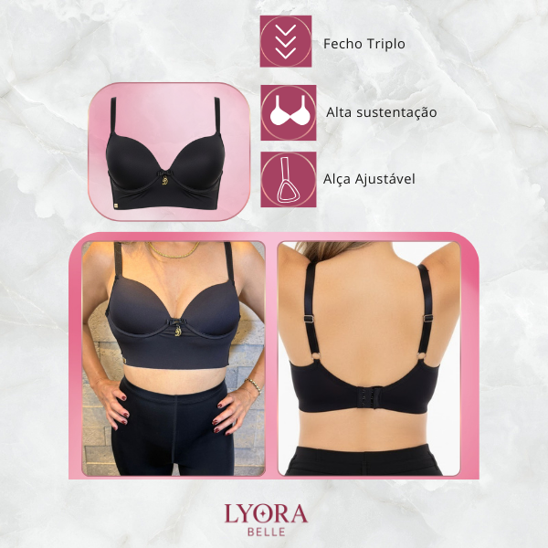 Kit 2 Sutiã Reforçado Liso Ajustável Com Bojo 3 Fecho Lateral Alta Feminino Confortável