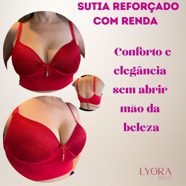 Sutiã Reforçado Ajustavel Plus Size C/ Renda Triplo Fecho Alta Sustentação com bojo
