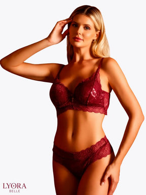 Conjunto Lingerie Com Renda Calcinha E Sutiã Confortável Sexi Premium Ref 690